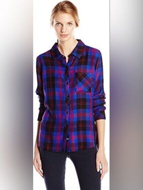 Rails Blue and Black Plaid Button-Down Shirt